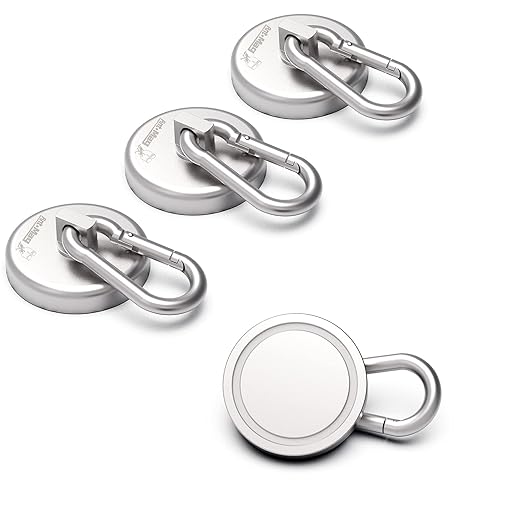Ant Mag Magnetic Hooks 140LBS Heavy Duty Neodymium Magnet with Swiveling Carabiner Magnet Snap Hook for Indoor/Outdoor Hanging Bag Kitchen Garage Magnet Type Cruise Ship Magnetic Hook (4 Pack)