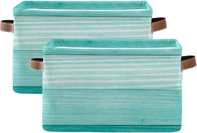 xigua Storage Basket Teal Mint Green Wood Storage Bin with Handle, Large Storage Cube Collapsible for Shelves Closet Bedroom Living Room 1PC
