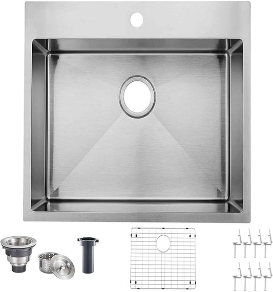 18x18 Inch Drop In Bar Sink, 18 Inch Small Kitchen Sink, Topmount Stainless Steel Small Kitchen Bar Sink for Laundry Wet Bar Prep RV Office Outdoor Yard with Dish Grid and Basket Strainer