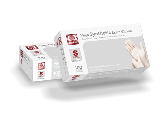 Basic Medical Clear Vinyl Exam Gloves - Latex-Free & Powder-Free - VGPF-3001(Case of 1,000), Small