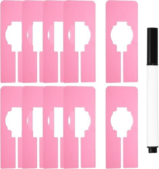 uxcell Clothes Dividers,10 Pack Rectangle Closet Rack Dividers Clothing Rack Size Dividers Blank Labels with Marker Pen Writable & Reusable for Hanging Clothes Sorting Size, Pink