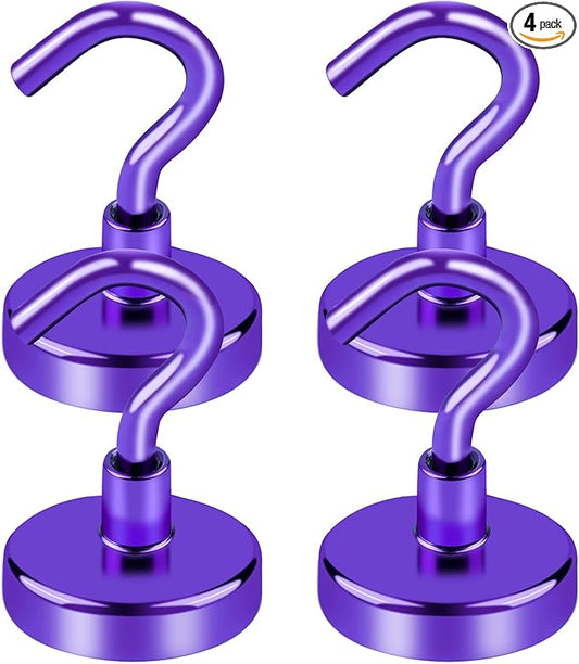 LOVIMAG Cruise Ship Essentials, 85Lb Magnetic Hooks for Cruise Cabins, Purple Strong Magnetic Hooks for Hanging, Refrigerator, Celling, Grill, Fridge, Kitchen-4Pack