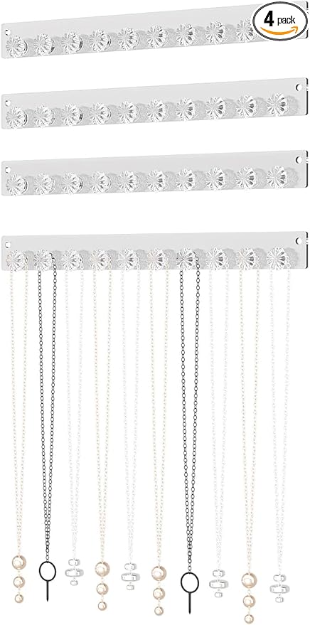 Wall Mounted Hanging Necklace Organizer Holder,Small Necklace Hanger Wall Mount,Acrylic Jewelry Hooks Storage Long Necklace,Closet Hanging Bracelet Display Stand (4)