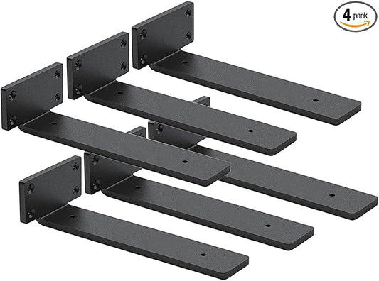 6 Pack Shelf Brackets 10 Inch Floating Shelf Bracket 1/5 inch Thick Heavy Duty Hidden Shelf Brackets Iron Metal Brackets for Shelf Support with Screw Included