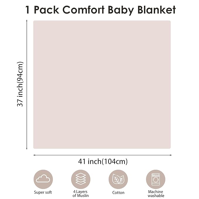 Muslin Baby Blanket for Boys and Girls, Cotton Receiving Swaddle Crib Blanket for Neutral Newborn - Soft & Breathable Baby Quilt (Fog)