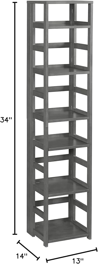 Niche Flip Flop 67 Inch Folding 6-Shelf Square Bookcase, No Tools Assembly, Sturdy Solid Wood, Easy Setup, Space-Saving Bookshelf for Home, Office, Dorm, Living Room, Bedroom, Grey Finish