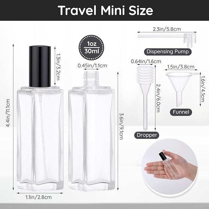 Segbeauty 20pcs 1oz Refillable Glass Perfume Spray Bottle, Empty Travel Cologne Sprayer, 30ml Travel Atomizer Sprayer for Perfume Glass Spray Bottles, Bulk Fragrance Atomizer with Dispensing Tool