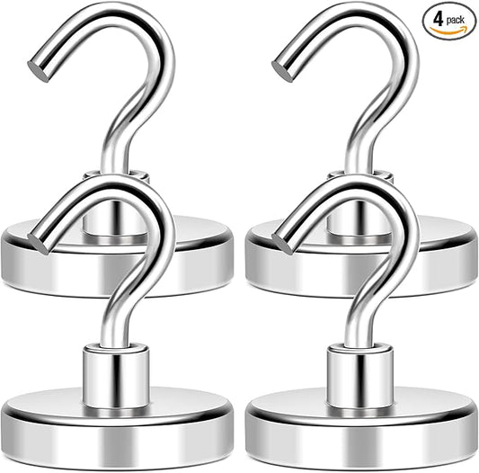 MIKEDE Magnetic Hooks Heavy Duty, 120Lbs+ Super Strong Magnet Hooks for Cruise, 4 Pack Neodymium Earth Magnets with Hook for Hanging, Magnetic Metal Hanger for Toolbox, Storage