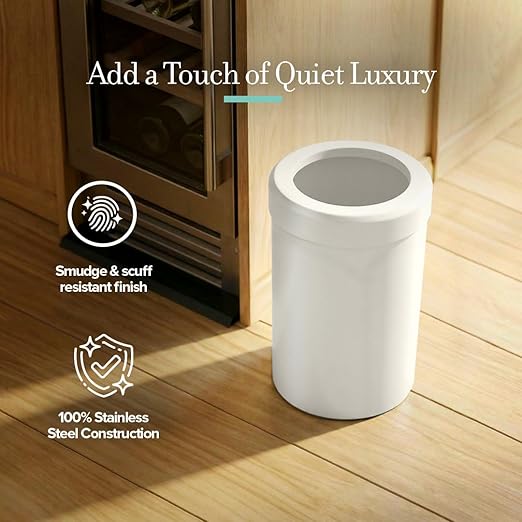 Gatco Small Bathroom Trash Can with Lid, Round 3 Gallon Stainless Steel Wastebasket, Under Sink, Matte Pearl, for Bathroom, Bedroom, Office (1931)