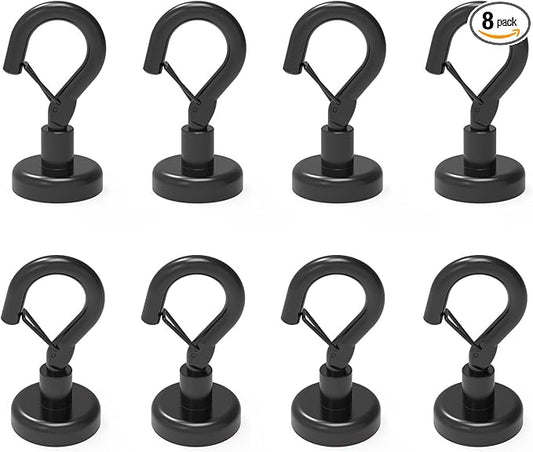 Ant Mag Black Magnetic Hooks Heavy Duty with Snap 22lbs Strong Magnet Hooks Great Hanging for Refrigerator, Cruise Cabin, Grill, Wreath,Kitchen,Office 8 Pack