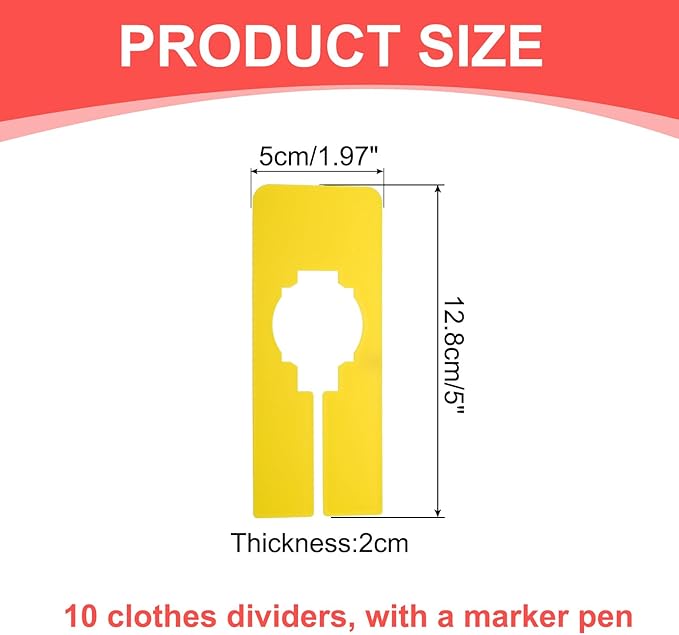 uxcell Clothes Dividers,10 Pack Rectangle Closet Rack Dividers Clothing Rack Size Dividers Blank Labels with Marker Pen Writable & Reusable for Hanging Clothes Sorting Size, Yellow