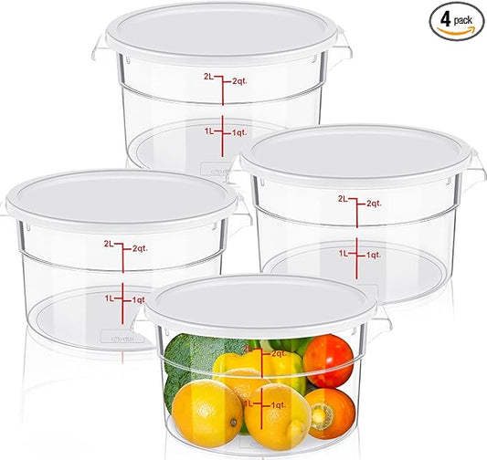 4 Pcs Dough Proofing Bucket with Lid, Round Food Storage Container 2 Qt Dough Bucket Clear Translucent Containers with Red Scale(White)