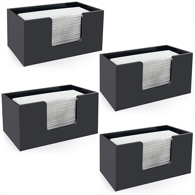 4Pack Paper Towel Holder Countertop, Acrylic Bathroom Paper Towel Holder, Black Napkin Holder for Kitchen, Countertop Multifold Z-fold C-fold,Trifold Paper Hand Towel Dispenser for Bathroom Toilet (4)