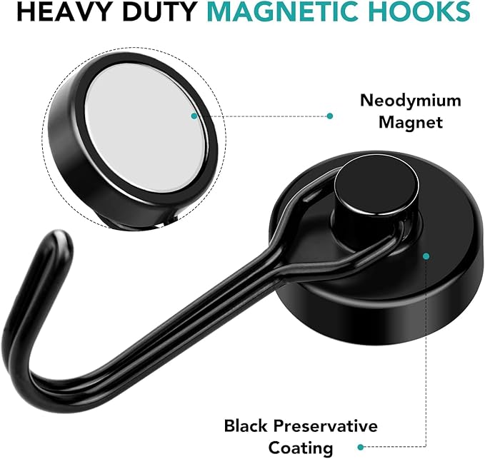 DIYMAG Black Magnetic Hooks, 120LBS Strong Magnetics Heavy Duty, Magnet Hook with Metal Hanger for Hanging Refrigerator Home Kitchen Office, 16Pack