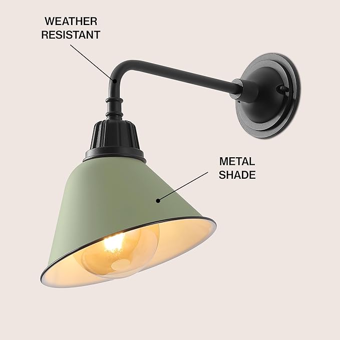 JONATHAN Y JYL7612I Croydon 9.63" 1-Light Farmhouse Industrial Indoor/Outdoor Iron LED Gooseneck Arm Outdoor Sconce for Entryway Lobby Kitchen Bathroom Bedroom Living Room Hallway, Matte Olive Green
