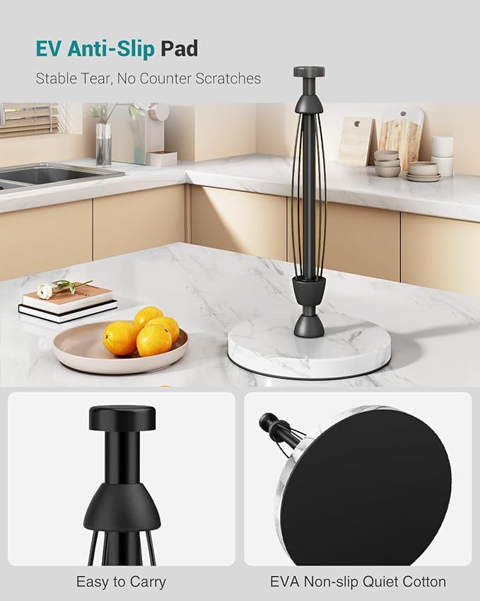 Marble Paper Towel Holder Countertop, Stainless Steel, One-Handed Tear, Freestanding Paper Towel Stand Rack with Ratchet Mechanism for Kitchen Toilet Bathroom Essentials Decor Accessories, Black