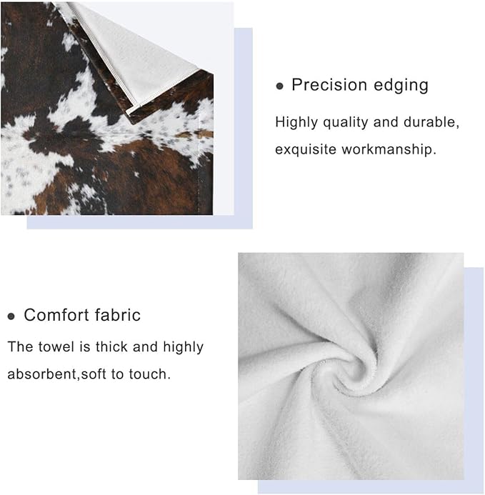 3 Piece Cow Fur Bath Towel Set,Microfiber Decorative White Black Brown Cow Print Country Farmhouse Cowhide Bathroom Towels,1 Bath Towel 1 Hand Towel for Bathroom Kitchen,1 Washcloth for Face