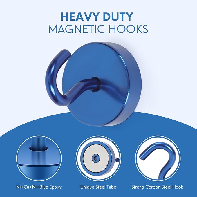 Neosmuk Magnetic Hooks, Cruise Ship Essentials, 8lb+ Heavy Duty Magnetic Hooks for Cruise Cabins, Refrigerator, Grill, Hanging, and Travel | Extra Strong Must-Haves Magnet Hook,Navyblue