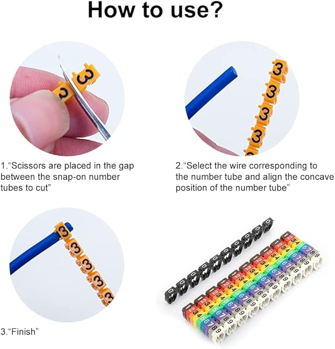 Clip on Wire Markers Wire Number Labels Colorful Cable Numbering Marker Tube for Marking The Color Coded Cables(150PCS KCM-1.5MM 1.5)