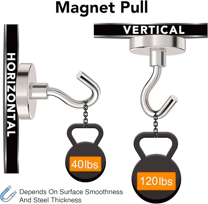 MIKEDE Magnetic Hooks Heavy Duty, 120Lbs+ Super Strong Magnet Hooks for Cruise, 4 Pack Neodymium Earth Magnets with Hook for Hanging, Magnetic Metal Hanger for Toolbox, Storage