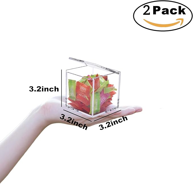 KissYou Acrylic Box 2 Packs Plastic Display Box with Lid Small Multipurpose Storage Box for Keepsakes, Jewelry,Candy Acrylic Square Cube