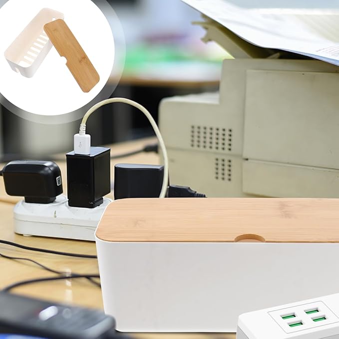 Cable Management Box with Cover 11.81 Inch Power Strip Storage Organizer Cord Hider Box Household Wire Storage Container for Home Office