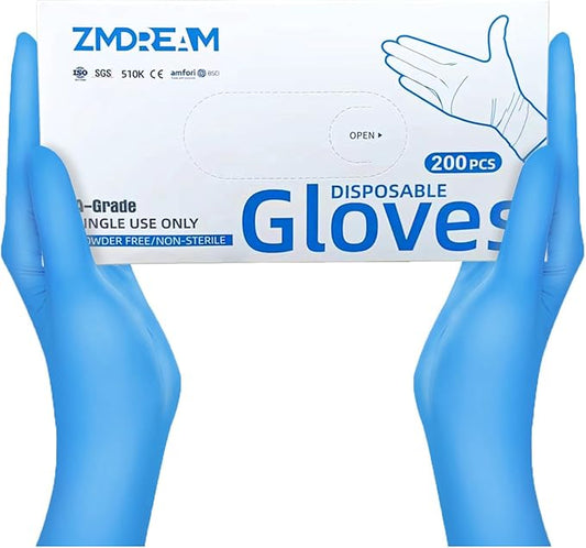 ZMDREAM Nitrile Gloves 4-mil Thick 200 & 2000 Counts Latex-Free, Powder-Free, Textured Grip 4 Sizes for Exam, Food Service