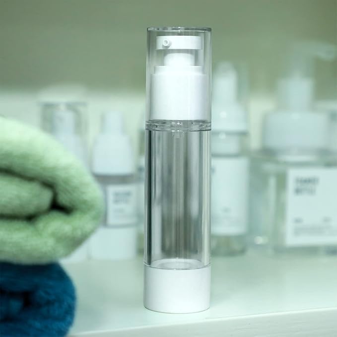 60 Pcs Clear Airless Pump Bottles Refillable Cosmetic Travel Size Dispenser Vacuum Plastic Travel Bottles Empty Lotion Pump Dispenser Liquid Toiletry Container(3.4 oz)