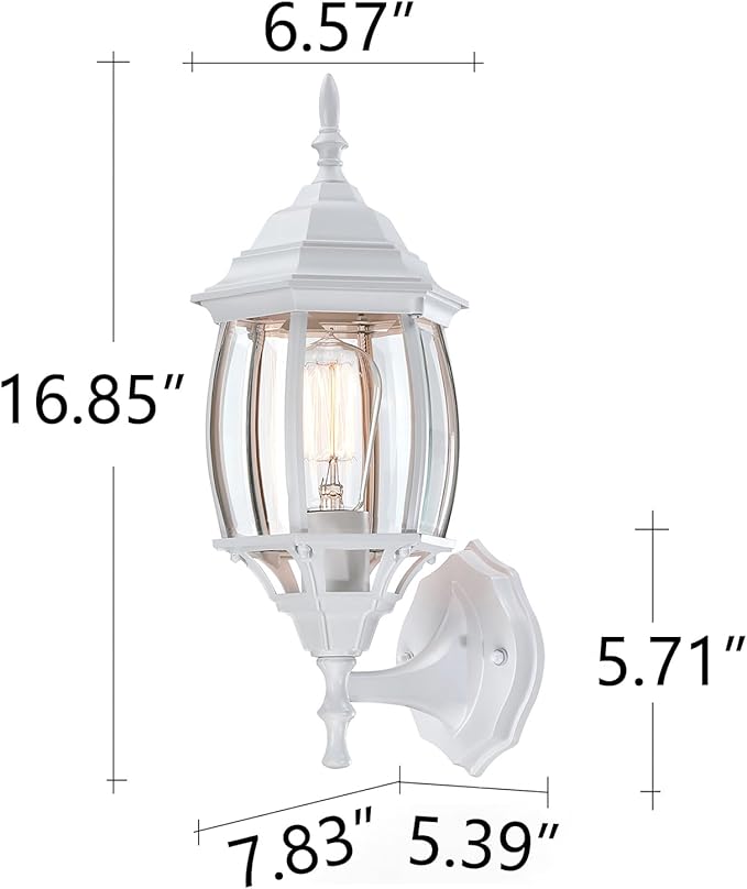 2 Pack White Porch Light - Outdoor Wall Sconce 16.8in White Outdoor Light Fixture for House Garage Metal and Glass Exterior Wall Lantern for Front Door Balcony, E26
