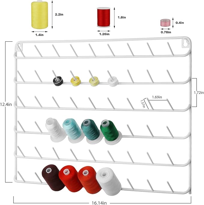 Thread Holder Organizer Wall 54-Spool Sewing Thread Rack 4 Pack Embroidery Spool Holder Organizer Wall Mounted with Hanging Tools White