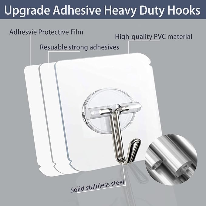 Heavy-Duty Adhesive Wall Hooks — No Drilling, Holds 24lb (150 Pack)