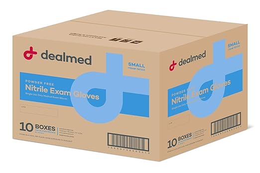 Dealmed Nitrile Exam Gloves – 100 Count Small (Case of 10) Disposable, Non-Irritating, Latex Free, Multi-Purpose for First Aid Kit, Medical Facilities & More