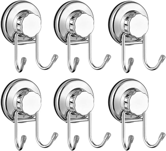 SANNO Suction Cup Hooks for Shower Vacuum Hook for Flat Smooth Wall Surface Towel Robe Bathroom Kitchen Shower Bath Coat, Stainless Steel (6 Pack)