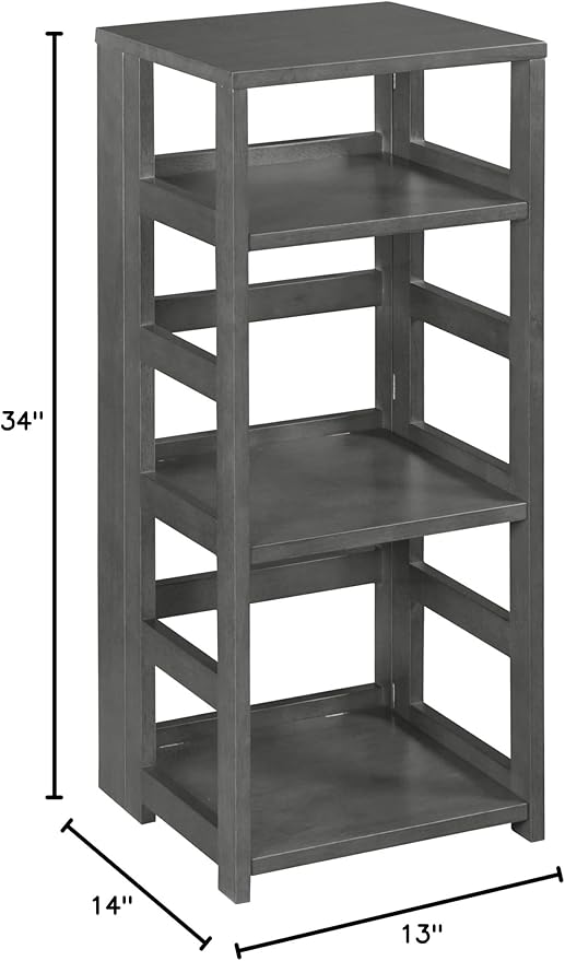 Niche Regency Flip Flop 34 Inch Folding 3-Shelf Square Bookcase, No Tools Assembly, Sturdy Solid Wood, Easy Setup, Space-Saving Bookshelf for Home, Office, Dorm, Living Room, Bedroom, Grey Finish