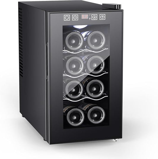 8 Bottle Beverage Refrigerator Mini Wine Cooler with Fast Cooling Thermoelectric Wine Cabinet Cellar for Women Men Gifts Bar Apartment
