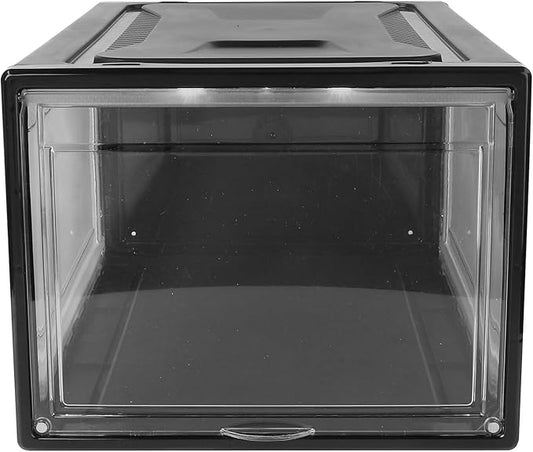 Kichvoe Large Stackable Shoe Storage Box with Flip Lid and Secure Buckle, Black Practical Organizer for Men and Women’s Sneakers, Display and Closet Storage Container