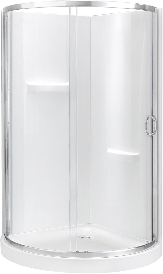 OVE Decors Breeze 34 in. Corner Shower Clear Sliding Door with Walls and Base in Satin Nickel Finish