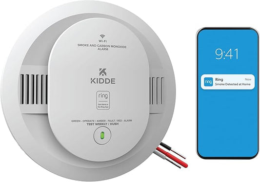 Kidde Smart Smoke and Carbon Monoxide Detector, Ring App Enabled for Real-Time Notifications, Hardwired Alarm, AA Backup Battery