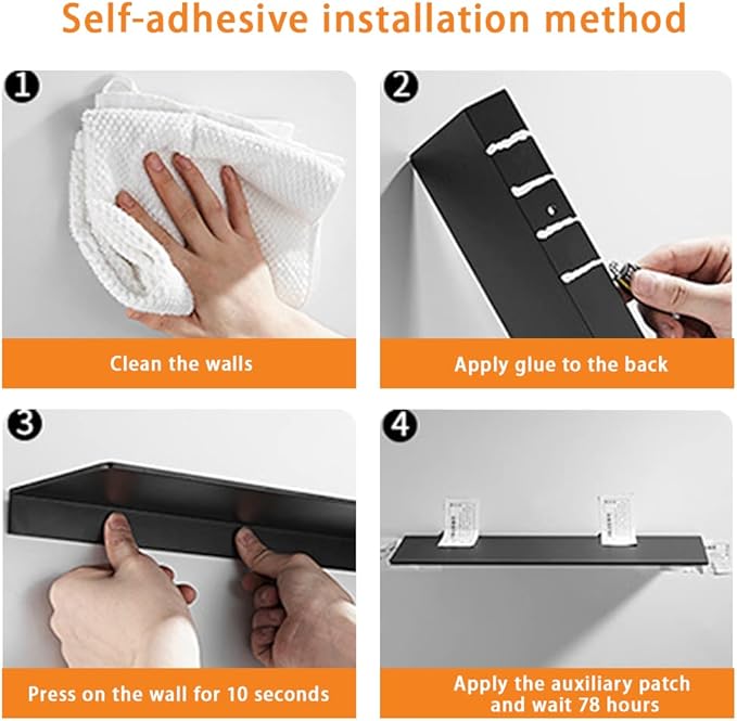 12Inch Stainless Steel Wall Mounted Floating Shelf Drilling or Shelf Adhesive Modern Room Decor Wall Shelf Floating Shelf for Bathroom Bedroom Decor