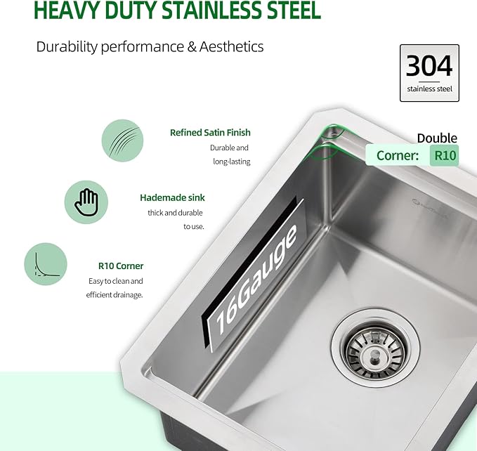Undermount Kitchen Sink, 15 x 17 x 10 Inch Bar Sink 16 Gauge Stainless Steel Small Sink Kitchen Single Bowl Workstation Sink with Cutting Board