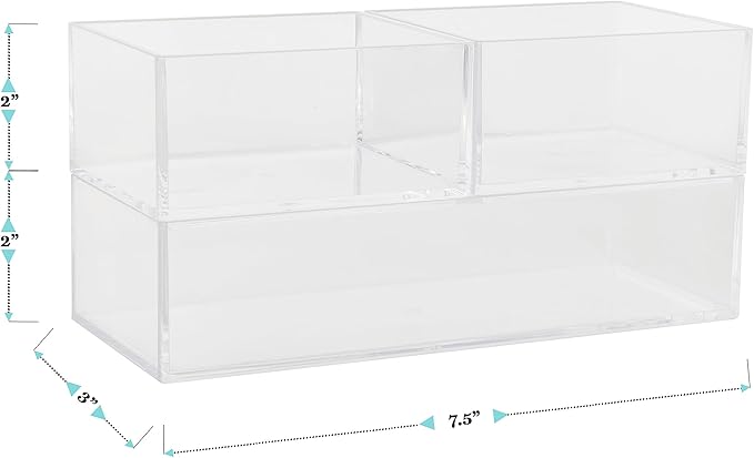 Martha Stewart Brody Desktop Storage Organizer, Stack and Slide Plastic Organizer Tray, Organizer for Office, Kitchen, or Vanity, 2-S, 1-M