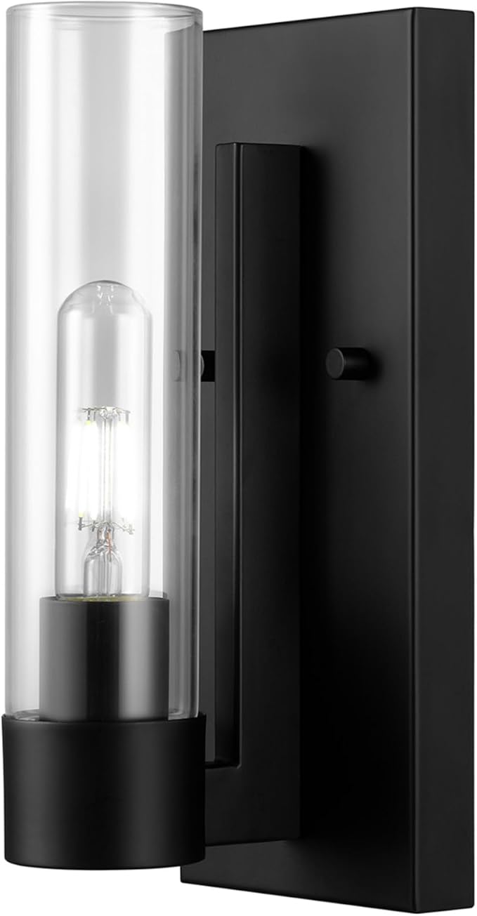 GLOBE Electric 1-Light Wall Sconce, Matte Black, Clear Glass Shade, Modern Industrial, Dimmable, 65000104