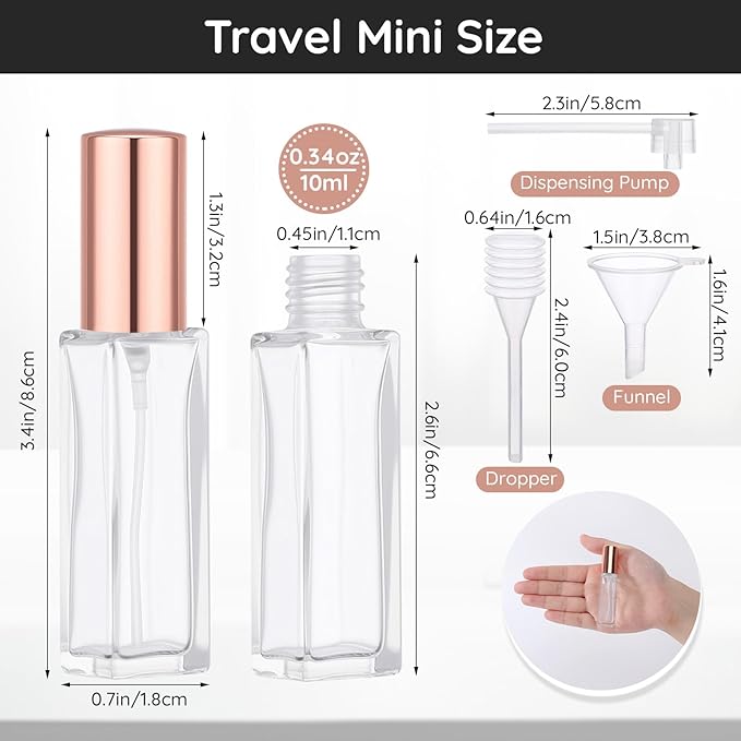 Segbeauty 60pcs 0.34oz Glass Perfume Bottles Empty, Travel Perfume Bottle Refillable, 10ml Mini Glass Spray Bottles, Bulk Fine Mist Small Cologne Sprayer, Fragrance Atomizer with Dispensing Tool