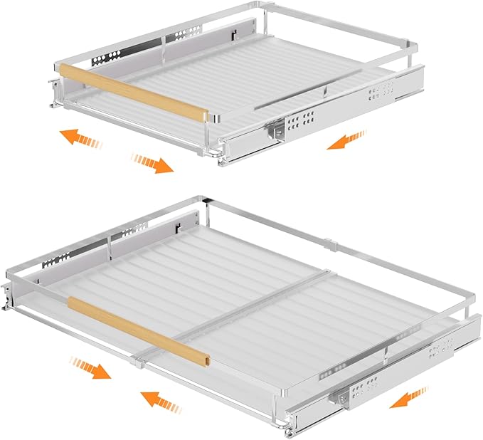 SANNO Pot Lid Organizer Pot Lid holder, Pots and Pans Organizer Drawer Plate Organizer for Bakeware Dish Plate Expandable Pull Out Cabinet Shelf,Under Sink Slide Out Cabinet Organizer