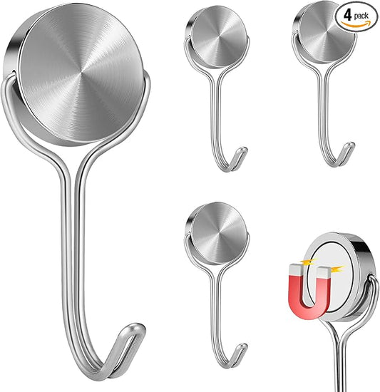 Magnetic Hooks, Heavy Duty 304 Stainless Steel Magnet Hooks for Cruise Refrigerator Grill,Strong Magnet with Hooks for Home Kitchen, Garage Toolbox,4pack （Silver,1.3in-1 40Lbs）