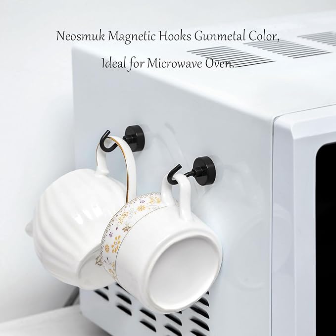 Neosmuk Magnetic Hooks,Heavy Duty Earth Magnets with Hook for Refrigerator, Extra Strong Cruise Hook for Hanging, Magnetic Hanger for Cabins, Grill (Grey, 6 Pack)