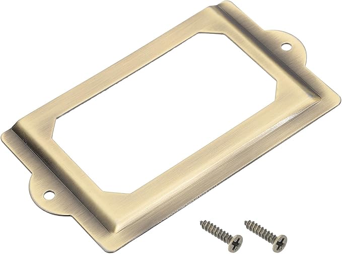 uxcell Metal Label Holders, 124x70mm 4pcs File Name Card Tag Label Holder Frame for Office Library Drawer Cabinet Shelves, Bright Bronze
