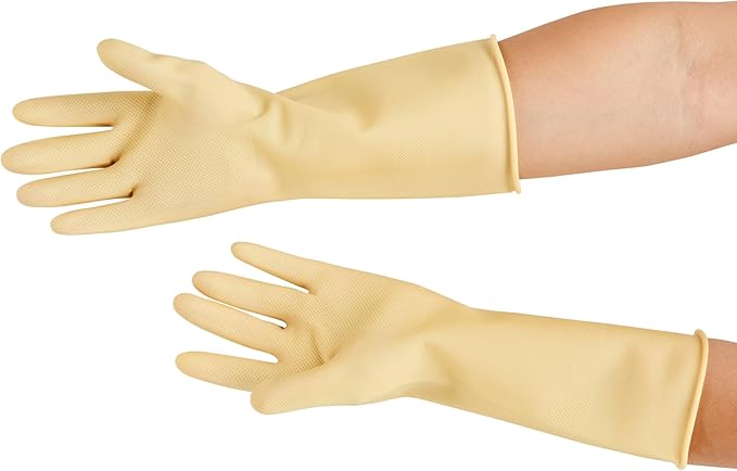 Clean Tek Professional 22 Mil Large Cleaning Gloves, 10 Pairs Of Long Cuff Gloves - No-Slip Grip, No-Powder, Yellow Latex Gloves For Kitchen Cleaning, Ideal For Washing Dishes