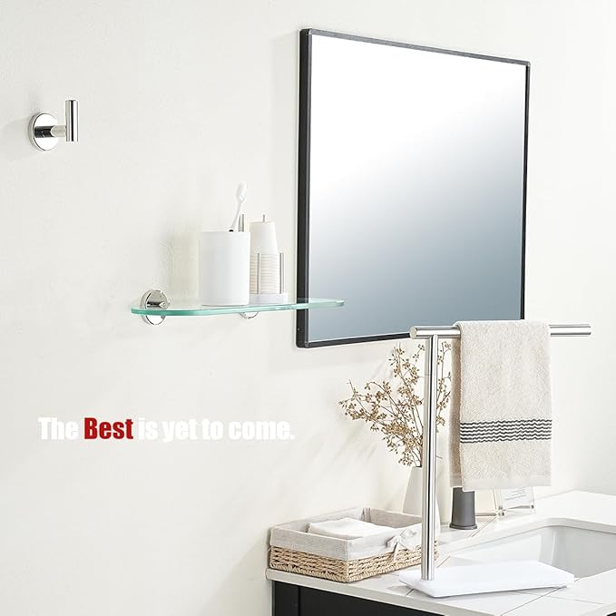 JQK Bathroom Glass Shelf Chrome, Tempered Glass Shower Storage 16 by 5 inches, 304 Stainless Steel Polished Chrome Wall Mount, TGS121L16-CH