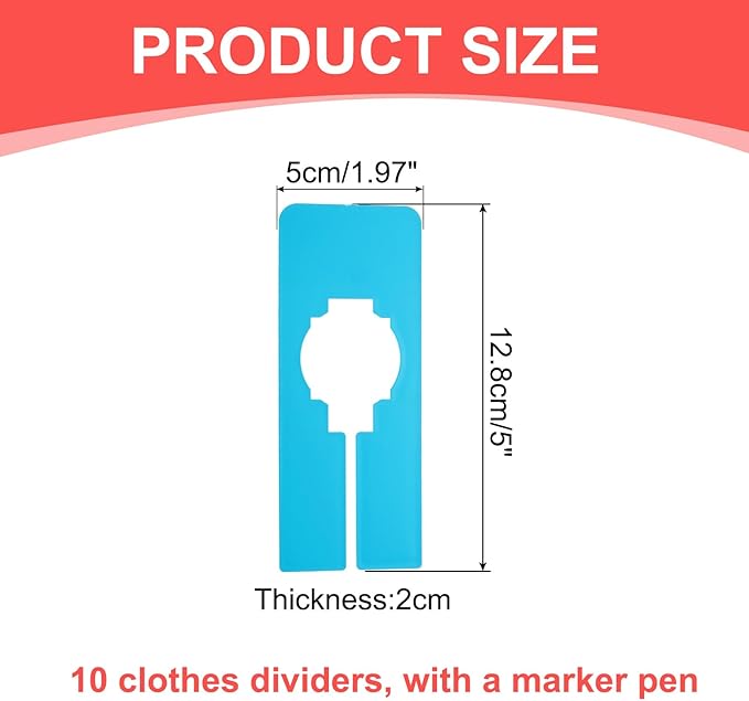 uxcell Clothes Dividers,10 Pack Rectangle Closet Rack Dividers Clothing Rack Size Dividers Blank Labels with Marker Pen Writable & Reusable for Hanging Clothes Sorting Size, Blue